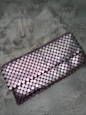 Forever 21 Metallic Rose Pink Geometric Foldover Clutch